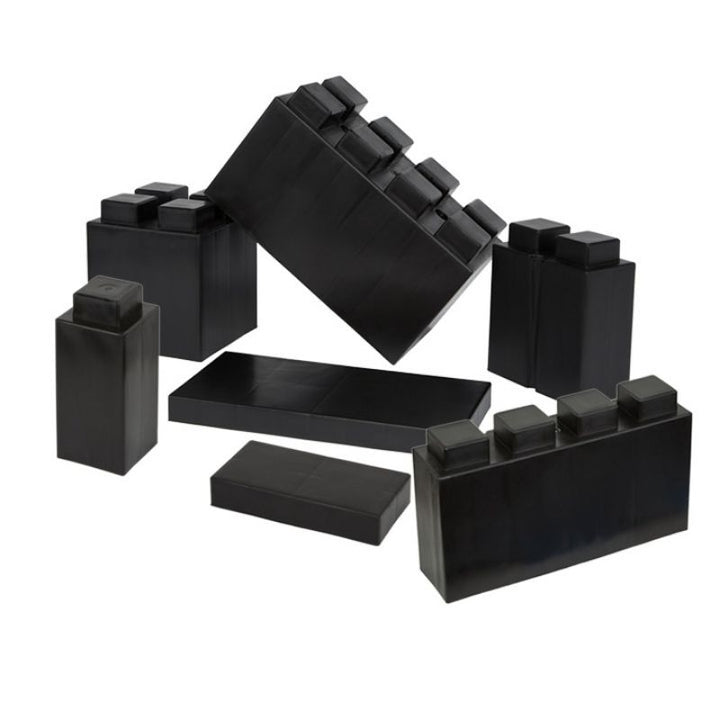 The full assortment of shapes in the EverBlock Kids Blocks Play Pack shown in black, a single-colour option for these giant building blocks