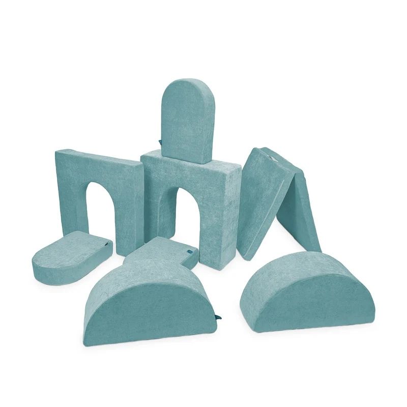 Go Coconut Architect Bundle in Sea Berry showing the full 8-piece modular foam play couch set with exclusive half-moons, walls, doors, and thin base made in Canada with CertiPUR foam