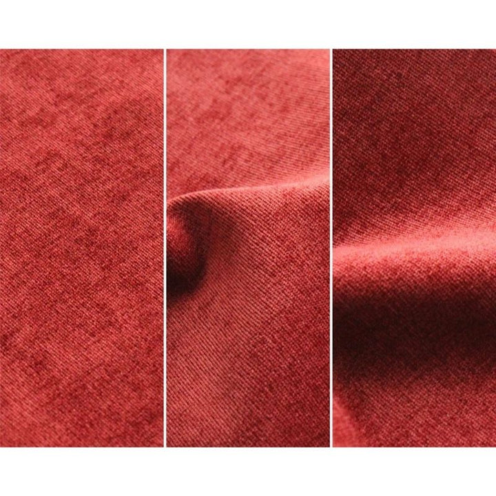Close-up of Go Coconut - The Coconut in Brick Red showing the Durable Micro Velveteen fabric texture and micro-brushed finish of the removable machine-washable cover on the Canadian-made play couch
