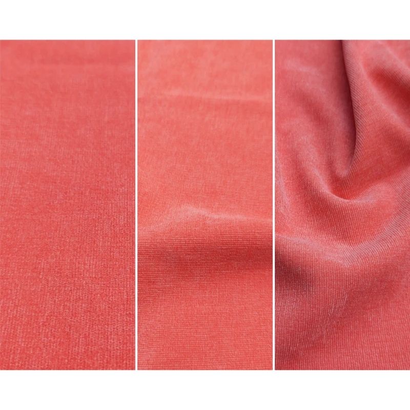Close-up of Go Coconut - The Coconut in Coral Crush showing the Durable Micro Velveteen micro-brushed fabric texture and machine-washable removable cover construction of the 100% Canadian-made play couch