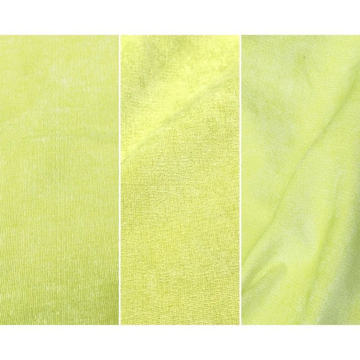 Close-up of Go Coconut - The Coconut in Lima Limon showing the Durable Micro Velveteen micro-brushed fabric texture of the machine-washable removable cover on the 100% Canadian-made CertiPUR play couch