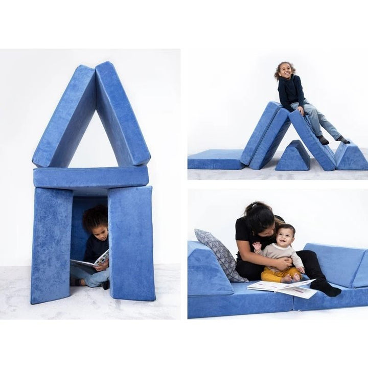 Mother and children enjoying Go Coconut - The Coconut in Moon Melon demonstrating the family lounging, nesting, and creative play value of the modular CertiPUR-US Canadian foam play couch