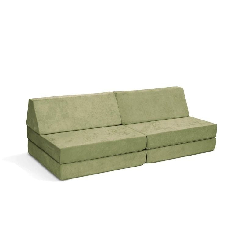Go Coconut - The Coconut play couch in Pale Green showing the full modular CertiPUR-US certified foam play couch with Durable Micro Velveteen cover, 100% made in Canada with lifetime warranty