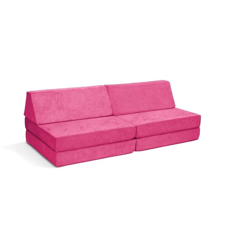 Go Coconut - The Coconut play couch in Pitaya Punch showing the full modular CertiPUR-US certified foam play couch with Durable Micro Velveteen cover, 100% made in Canada with lifetime warranty