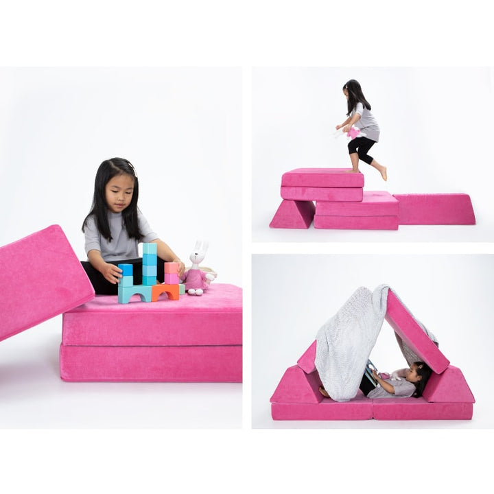 Go Coconut Half Coconut in Pitaya Punch showing three modular configurations for creative, sensory and gross motor kids play