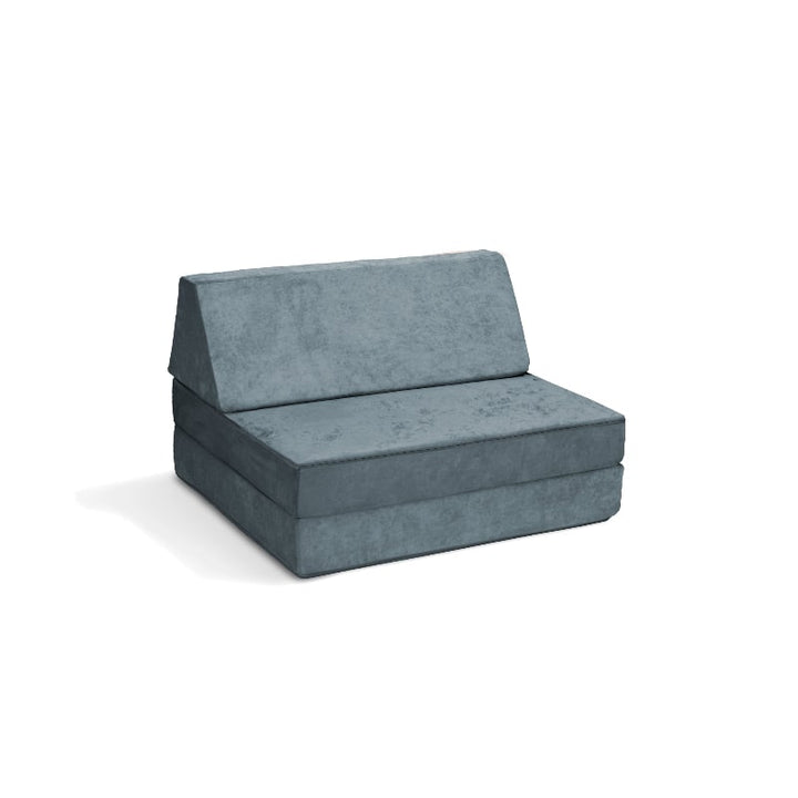 Go Coconut Half Coconut compact modular play couch in River Stone, landscape view of the base and beam sensory play furniture