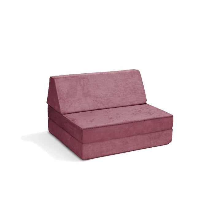 Go Coconut Half Coconut modular play couch in Rose Blush pink, landscape view of the compact 2-piece sensory play furniture