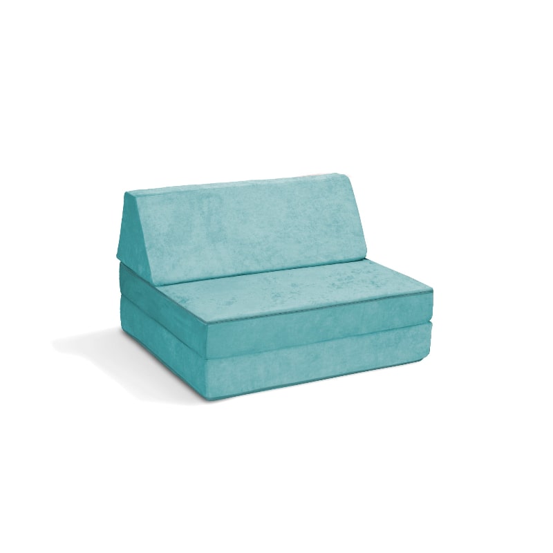 Go Coconut Half Coconut compact modular play couch in Sea Berry, landscape view of the base and beam sensory foam furniture