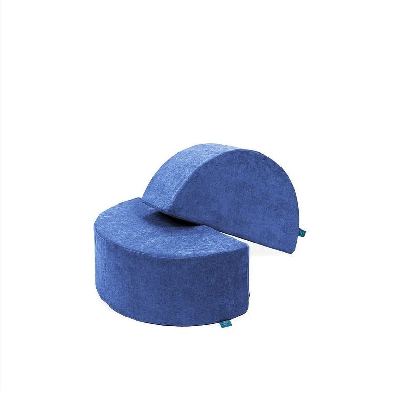 Go Coconut Half-Moon 2 Pack in Moon Melon showing both curved arch foam modules for rocking, climbing, coffee table, and playhouse roof configurations