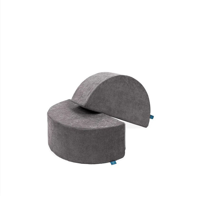 Go Coconut Half-Moon 2 Pack in Rhino Tango showing the two CertiPUR foam arch pieces with four use orientations, 100% made in Canada with lifetime warranty