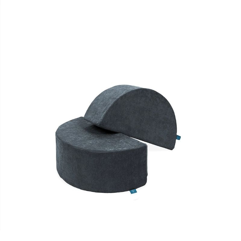 Go Coconut Half-Moon 2 Pack in River Stone showing the two CertiPUR-US certified curved foam arch pieces for rocking, climbing, and imaginative play with Go Coconut modules