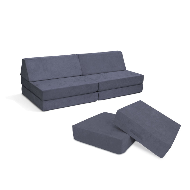 Go Coconut Coconut Maxi Bundle in Cuddly Koala colour showing the 14-piece modular foam play couch and indoor bounce pad bundle