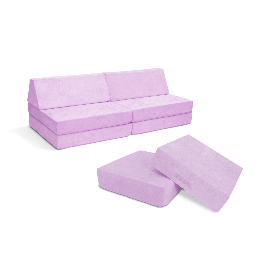 Go Coconut Coconut Maxi Bundle in Lilac Lush, a soft colourway of the Canadian-made 14-piece kids' play couch bundle