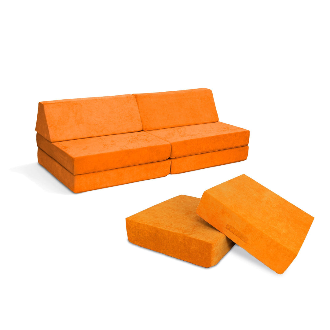 Go Coconut Maxi Bundle in Twisty Tangerine, a vibrant colourway of the 14-piece modular kids' foam play couch bundle