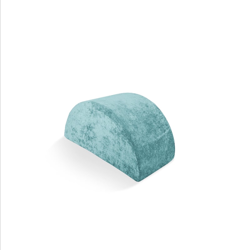 Go Coconut Mega Rocker foam rocker in Sea Berry blue, landscape view of the Canadian-made half-circle arch for vestibular sensory play