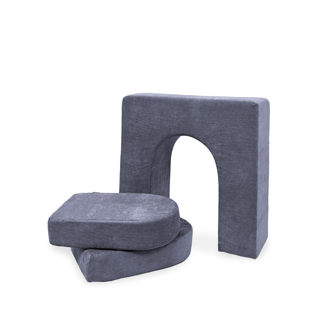 Go Coconut Wall 10" & Doors Set in Cuddly Koala showing the 10-inch thick foam wall with crawl-through hole and two matching doors, compatible with all Go Coconut modules for fort building play