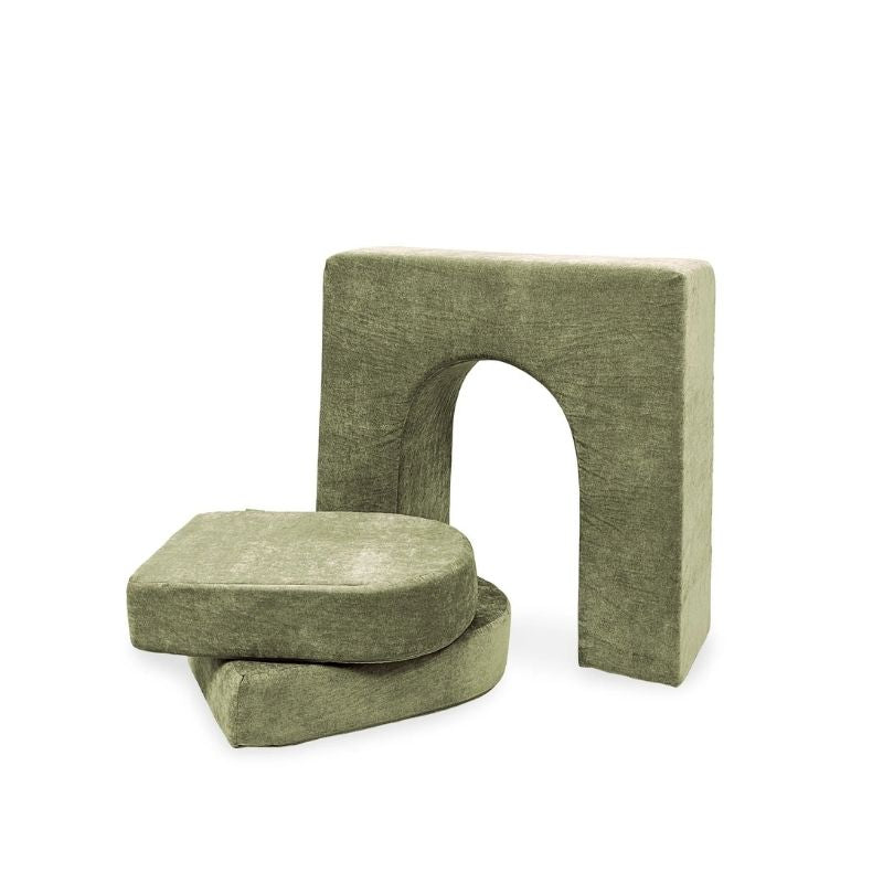 Go Coconut Wall 10" & Doors Set in Kiwi Swing showing the 10-inch freestanding foam wall add-on with crawl-through hole and two matching doors for play couch fort building and sensory enclosed space play