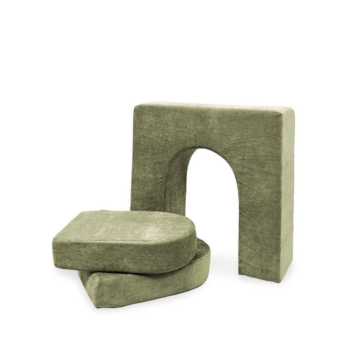 Go Coconut Wall 10" & Doors Set in Kiwi Swing showing the 10-inch freestanding foam wall add-on with crawl-through hole and two matching doors for play couch fort building and sensory enclosed space play