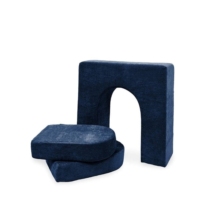 Go Coconut Wall 10" & Doors Set in Midnight Tide showing the standalone 10-inch CertiPUR foam wall with crawl-through hole and two 5-inch doors for fort walls, tunnel entrances, and obstacle course play