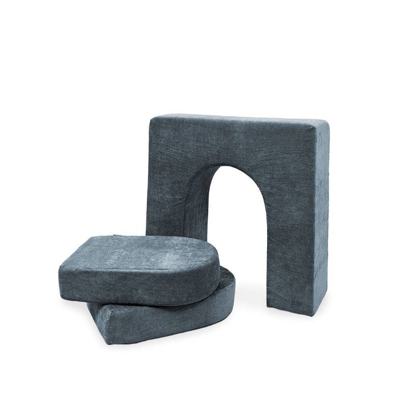 Go Coconut Wall 10" & Doors Set in River Stone showing the 10-inch CertiPUR-US certified foam wall that stands independently with crawl-through hole and two doors for fort building and tunnel play
