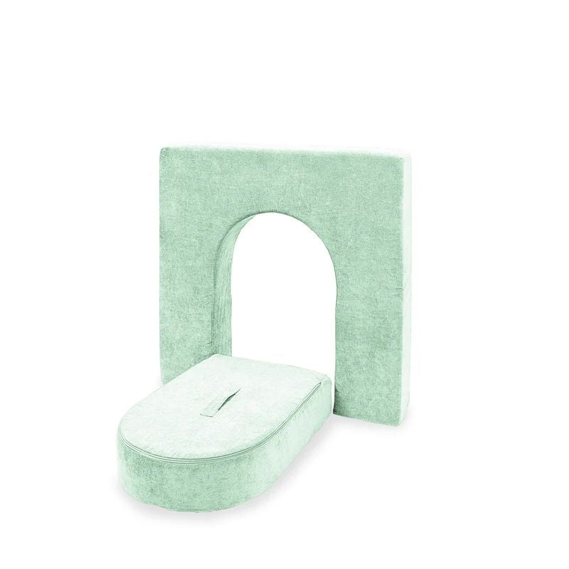 Go Coconut Wall 5" & Door Set in Cool Cucumber showing the lightweight 5-inch foam wall and door with handle, the compact and affordable play couch wall add-on for young children, made in Canadaool Cucumber