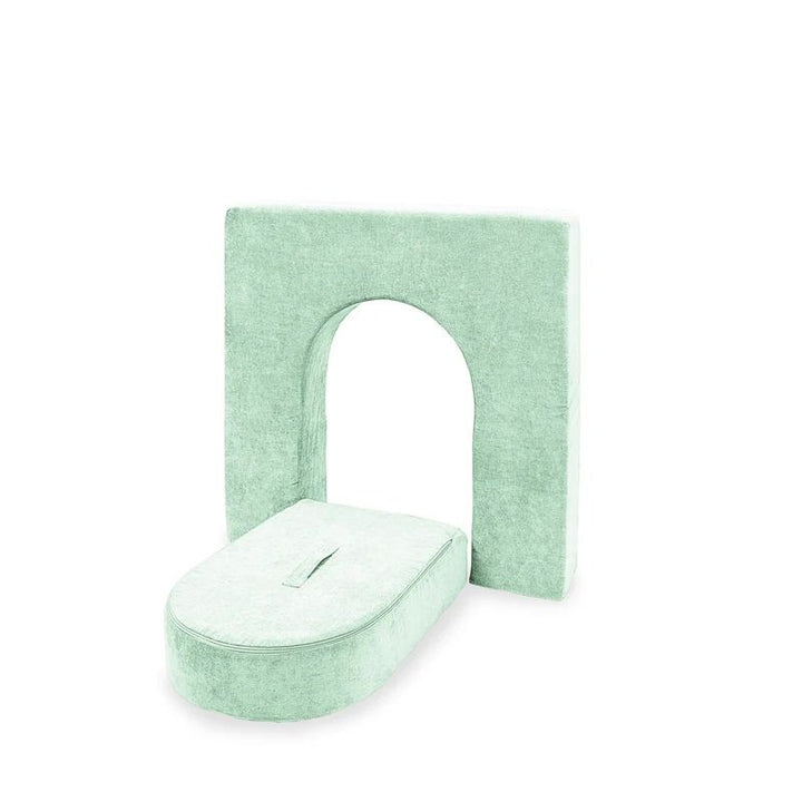 Go Coconut Wall 5" & Door Set in Cool Cucumber showing the lightweight 5-inch foam wall and door with handle, the compact and affordable play couch wall add-on for young children, made in Canadaool Cucumber