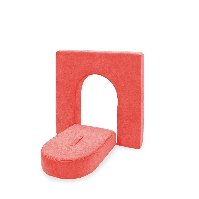 Go Coconut Wall 5" & Door Set in Coral Crush showing the 5-inch CertiPUR foam wall and door set, available as 1 or 2 sets, made in Canada with Durable Micro Velveteen covers and lifetime warranty