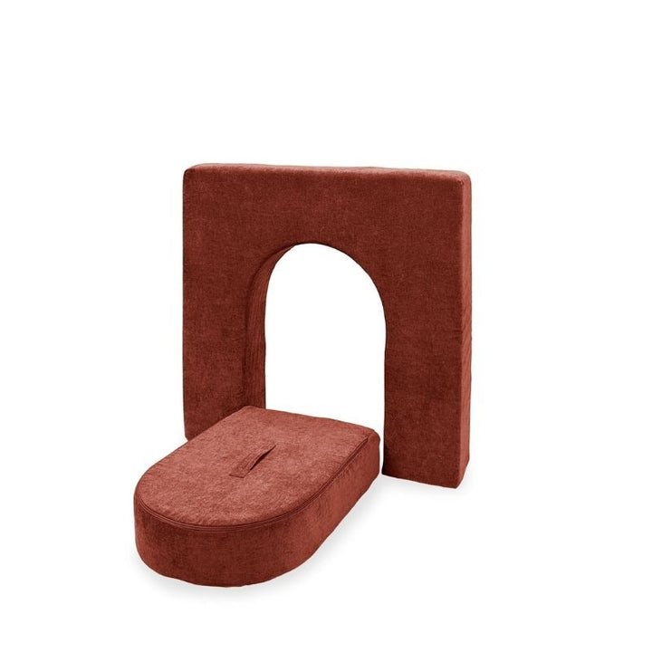 Go Coconut Wall 5" & Door Set in Fig showing the compact 5-inch foam wall and door set, designed for little hands with a door handle for easy carrying, compatible with all Go Coconut play couch modules