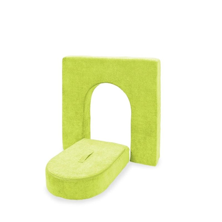 Go Coconut Wall 5" & Door Set in Lima Limon showing the 5-inch CertiPUR foam wall and door set (30x30x15in overall) compatible with all Go Coconut products, made in Canada with lifetime warranty