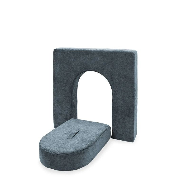 Go Coconut Wall 5" & Door Set in River Stone showing the lightweight foam wall and door with carrying handle, the compact play couch wall add-on designed for little hands, 100% made in Canada