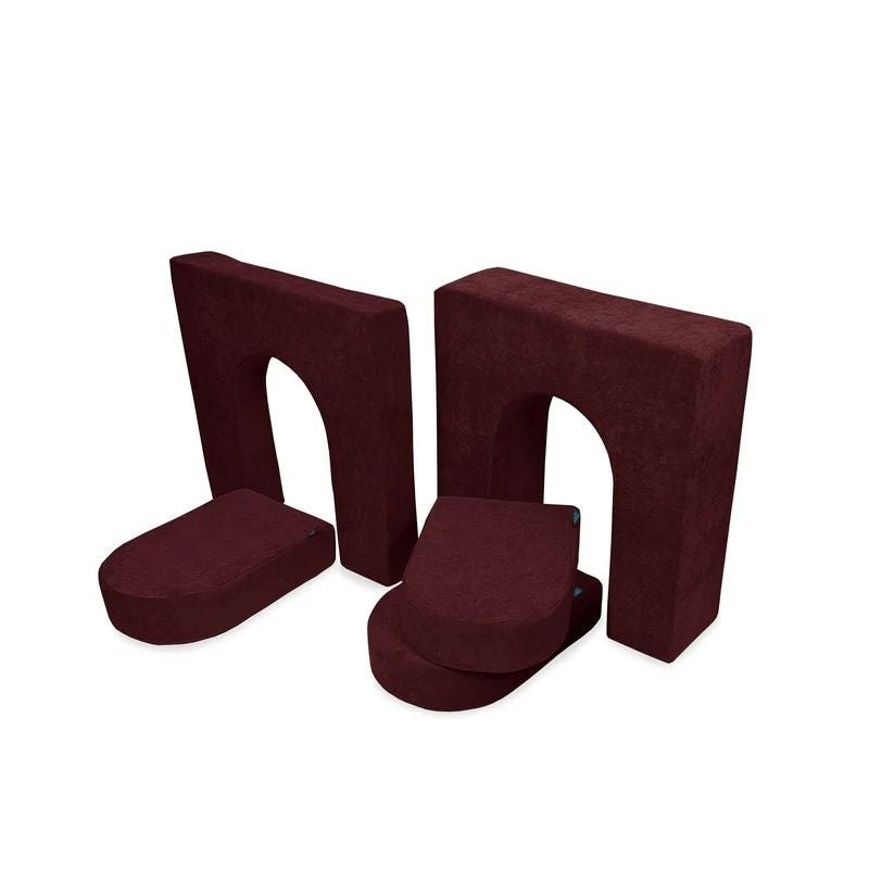 Go Coconut Walls and Doors Bundle in Cranberry Rain showing the modular CertiPUR foam wall and door set made in Canada with machine-washable Durable Micro Velveteen and lifetime warranty