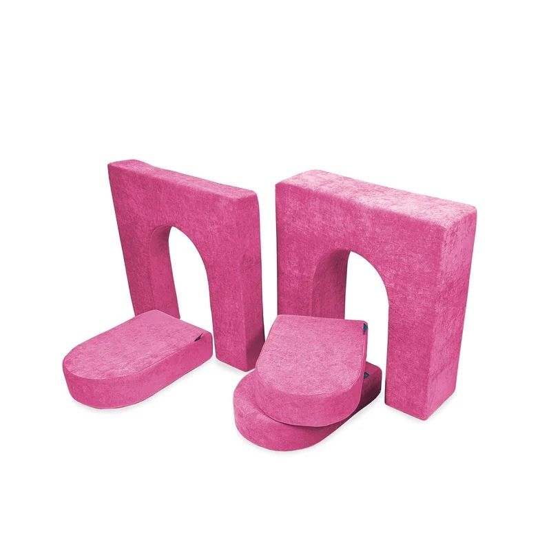 Go Coconut Walls and Doors Bundle in Pitaya Punch showing the 5-piece foam wall and door module set made in Canada with machine-washable Durable Micro Velveteen covers and lifetime warranty