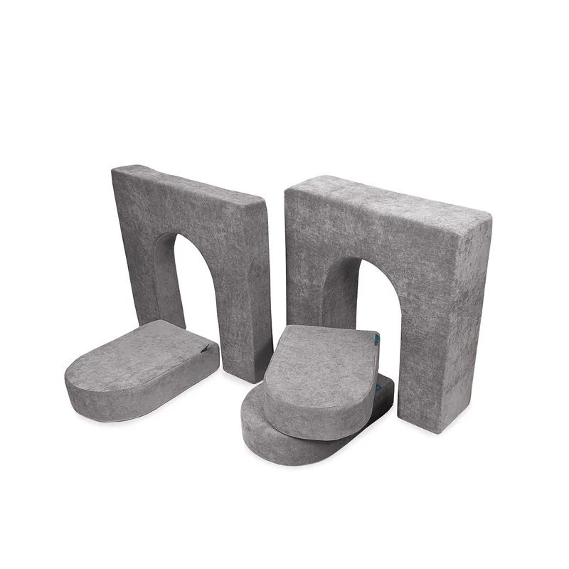 Go Coconut Walls and Doors Bundle in Rhino Tango showing the modular foam wall and door pieces designed to fit the full Go Coconut family of play couch products for fort and hideout building