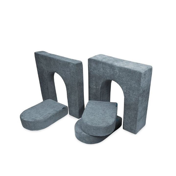Go Coconut Walls and Doors Bundle in River Stone showing the full 5-piece CertiPUR foam module set designed to fit the full Go Coconut family for fort building and imaginative enclosed play