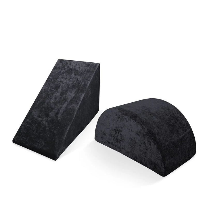 Go Coconut Wedge & Mega Rocker Bundle in Blackberry Shadow showing the foam Wedge (20x30x15in) and Mega Rocker (30x15x15in) active movement shapes made in Canada with lifetime warranty