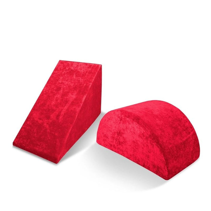 Go Coconut Wedge & Mega Rocker Bundle in Poppy Pop showing the foam Wedge (20x30x15in) and Mega Rocker (30x15x15in) active play shapes for sliding, climbing, rocking, and vestibular development