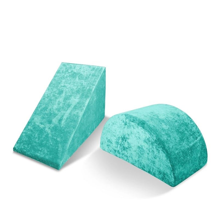 Go Coconut Wedge & Mega Rocker Bundle in Tropical Teal showing the 2-piece active play foam set for sliding, climbing, rocking, and proprioceptive sensory input in family and sensory spaces