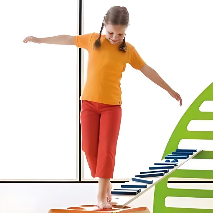 HABA Pro 3 Balancing Board Set configured as a modular obstacle course supporting gross motor coordination and proprioceptive development