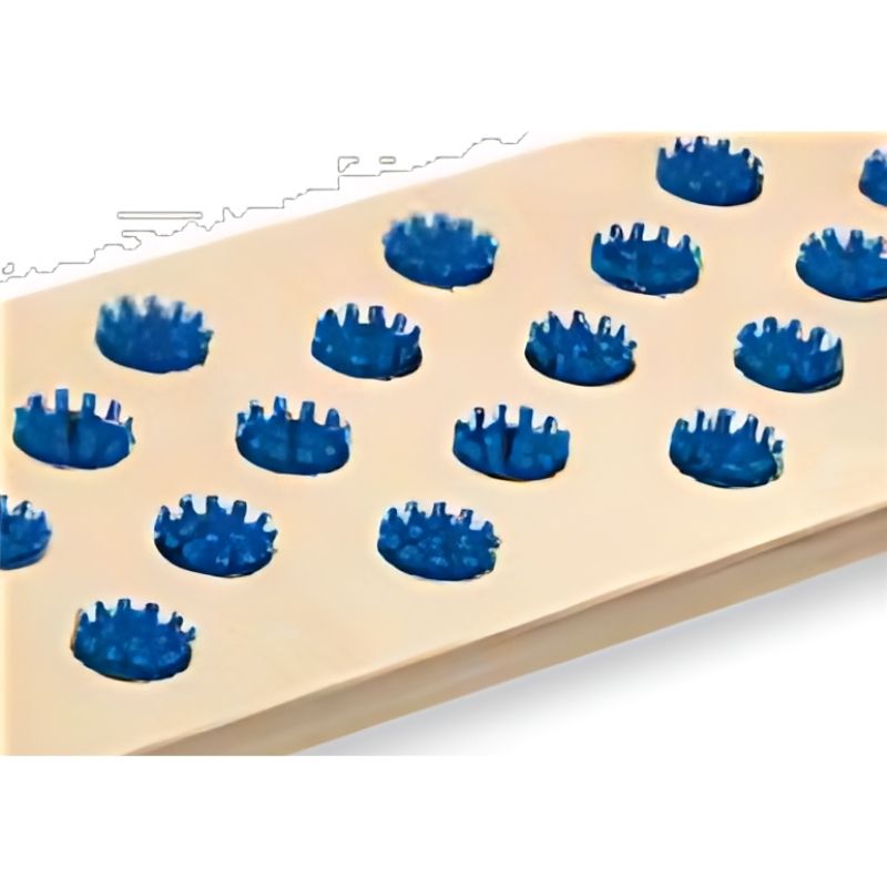 HABA Pro Fakir balancing board surface detail showing the plastic brush and domed wooden dowel textures that provide tactile sensory input for barefoot balance play