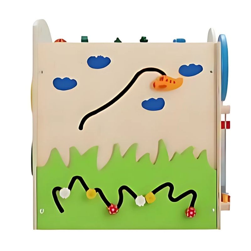 HABA Pro Multi Learning Cube Sensory Island - full view of the German-made birch wood sensory activity cube for classrooms, therapy rooms, and home play spaces