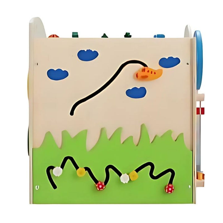 HABA Pro Multi Learning Cube Sensory Island - full view of the German-made birch wood sensory activity cube for classrooms, therapy rooms, and home play spaces