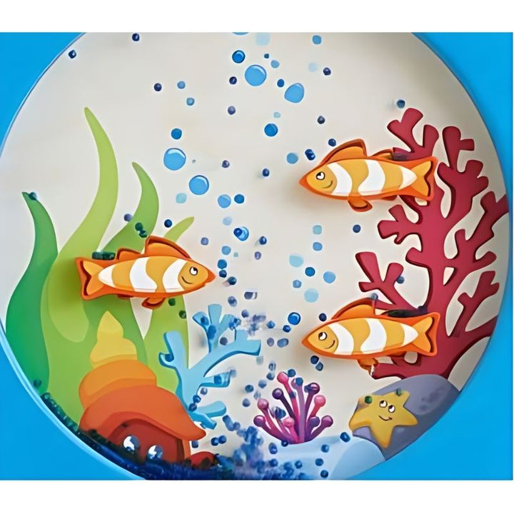 Close-up of the HABA Pro Ocean Sensory Wall Panel porthole window and pearl bead bubble effect, a fine motor activity wall panel for therapy and classrooms