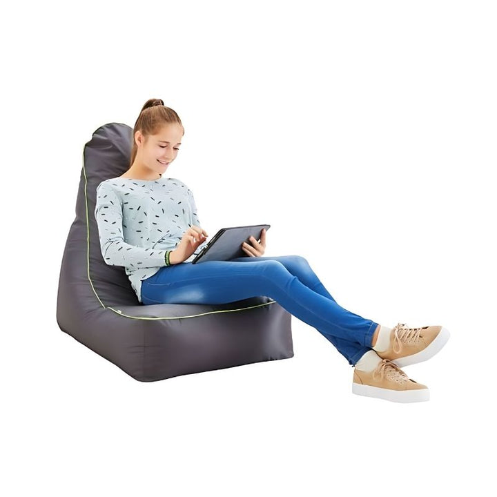 HABA Pro Relax Bean Bag Chair showing dimensions and seated position, anti-allergic sensory seating for calm corners, sensory rooms and therapy spaces