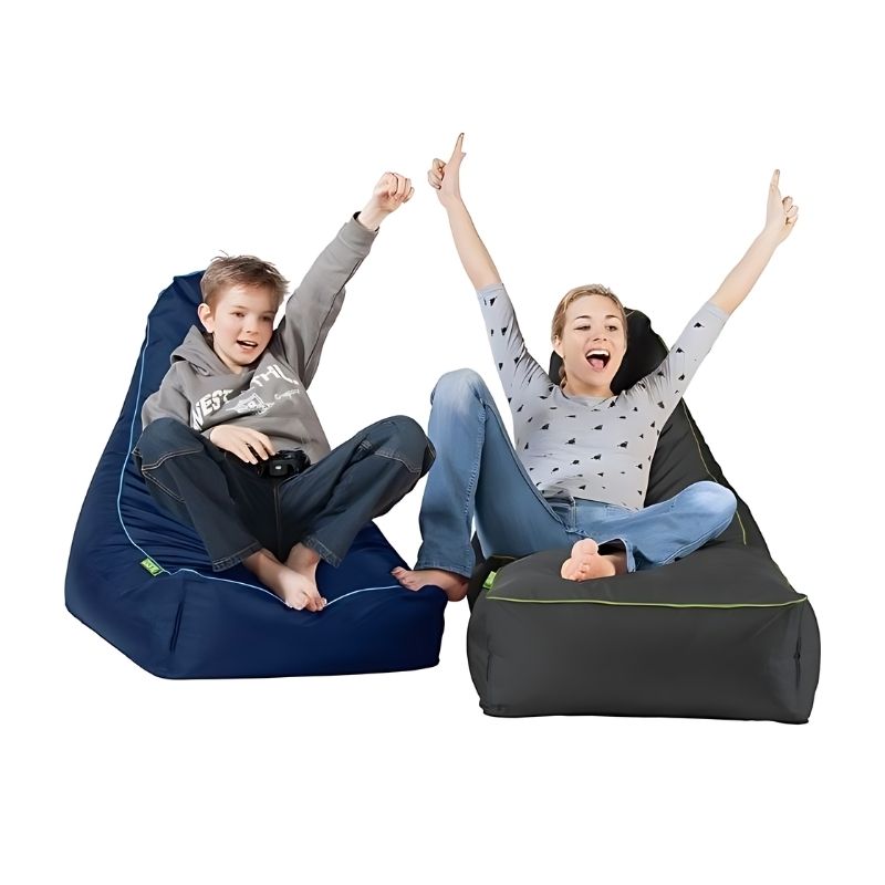 HABA Pro Relax Bean Bag Chair in Dark Blue with Turquoise Piping, therapeutic sensory seating for therapy rooms, schools and home environments across North America