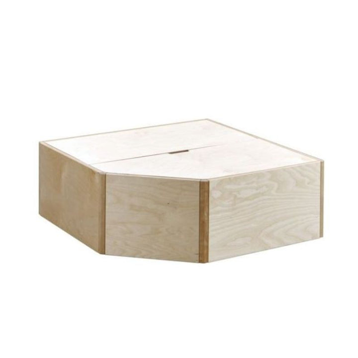 HABA Pro Grow.upp sensory bath platform with both two-piece birch wood lid sections closed, showing the sit-and-play surface configuration