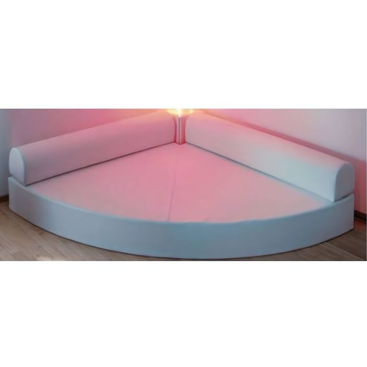 HABA Pro Sensory Corner Quadrant Mat with Backrests shown in a full room setting, illustrating its use as sensory room seating for schools and therapy spaces