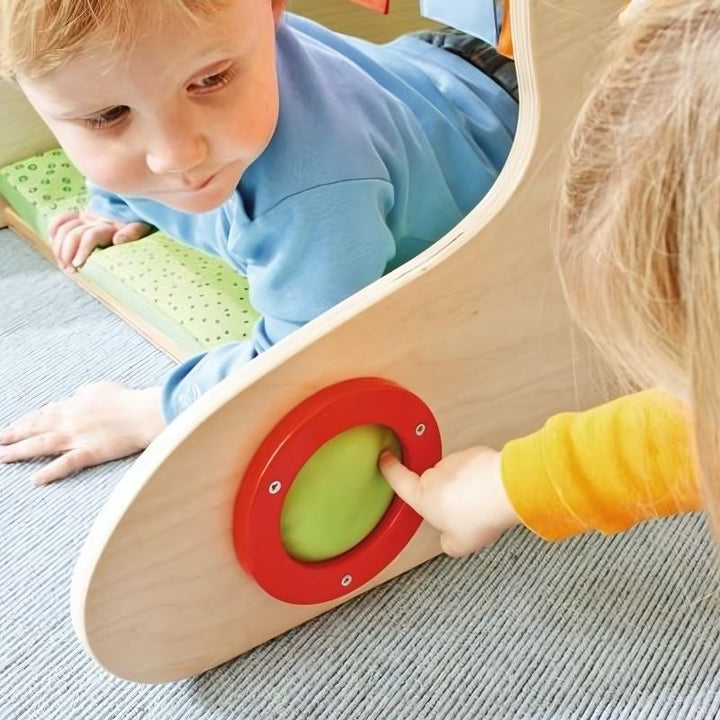 Close-up of the HABA Pro Discovery Snail snail head with sliding eyes and tongue, a fine motor and tactile sensory element for toddlers in occupational therapy and early years settings