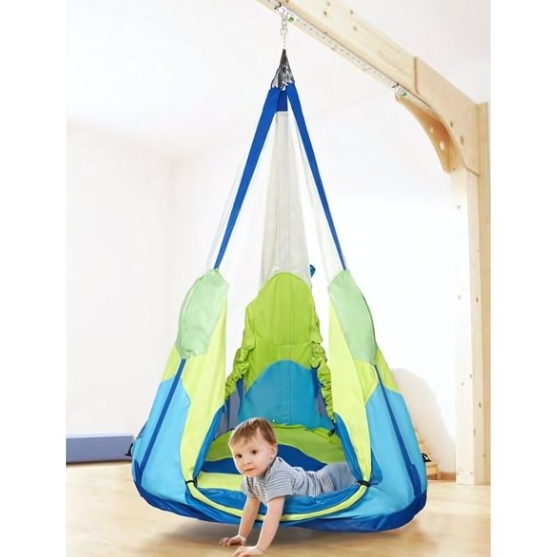 HABA Pro Swing Thing Cave in floor-standing position as a cozy sensory retreat for children's reading and relaxation