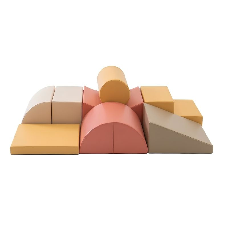 IGLU Adventurer Soft Play Set in Pastel Pink shown front-on, a modular foam activity set with ramp, arch and cylinder