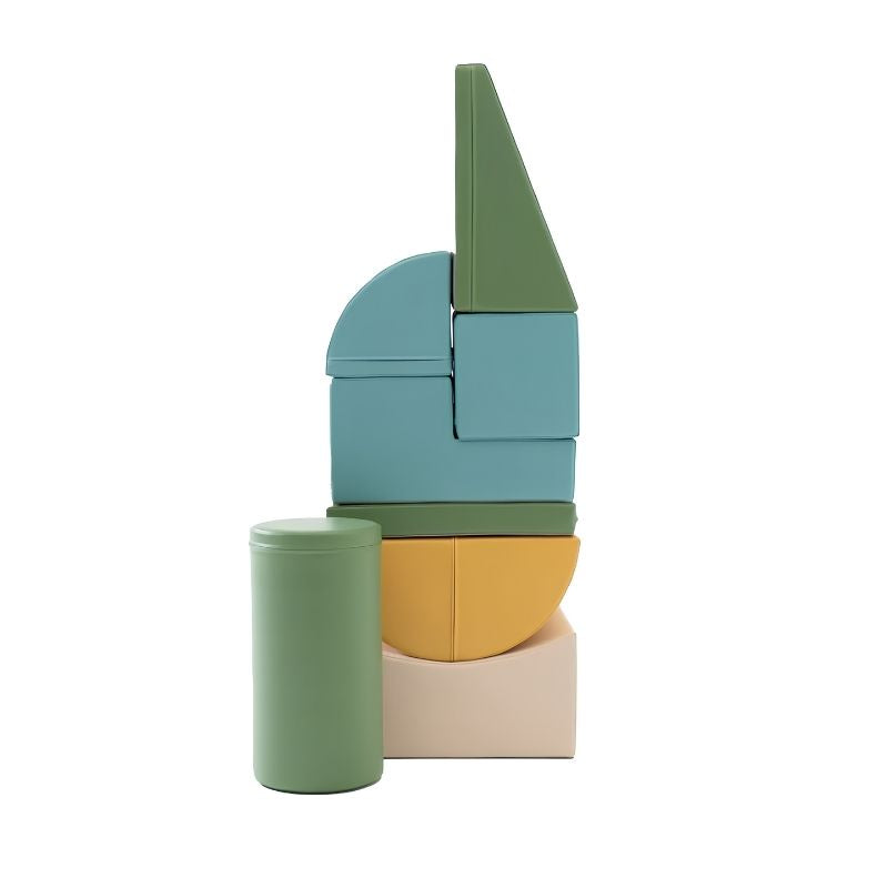 IGLU Adventurer Soft Play Set pieces in Pastel Turquoise stacked to show the size and shape of each foam element